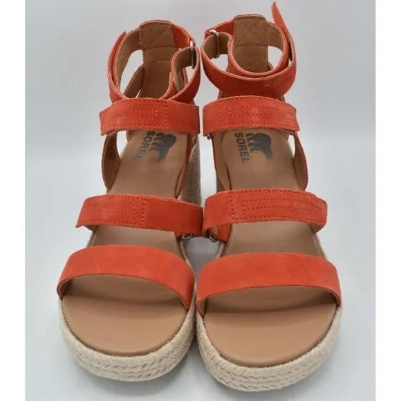 Sorel Womens Size 8.5 Cameron Multi Strap Wedge Signal Red Sandals